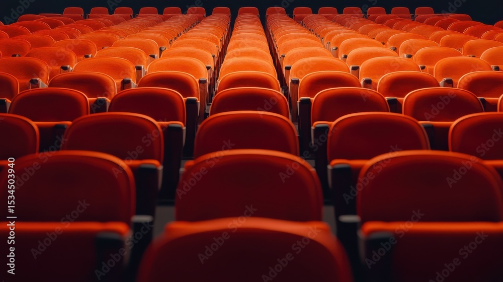 Fototapeta premium Rows of orange seats in a theater auditorium