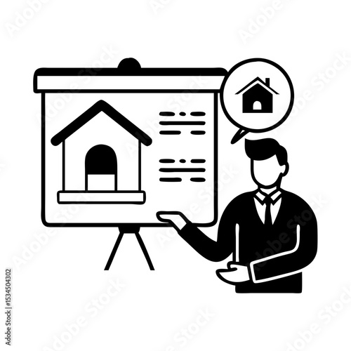 Real Estate Presentation by Agent Showing House Plans and Investment Opportunities silhouette icon