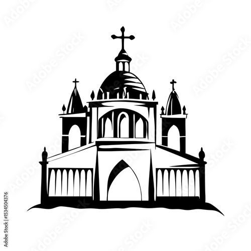 Dramatic silhouette of a historical church featuring a prominent dome and crosses silhouette icon