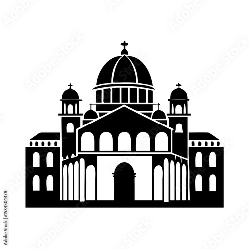 Black and white silhouette vector showcasing a beautiful Orthodox church design silhouette icon