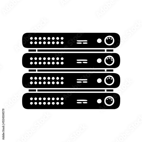 Black and White Silhouette vector of Multiple Stacked Network Servers silhouette icon