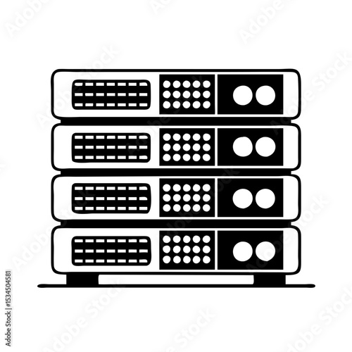Black and White vector of a Stack of Network Servers silhouette icon