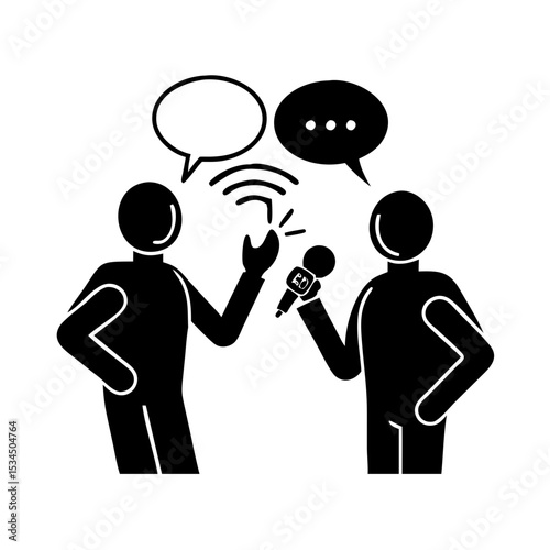 Simple Black and White vector of a Person Giving an Interview silhouette icon