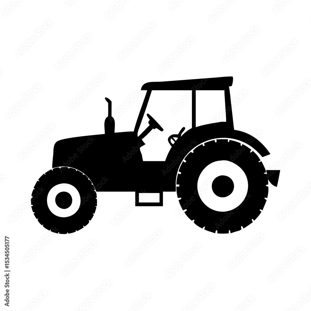 Obraz premium Black and white silhouette of a generic agricultural tractor on white silhouette icon