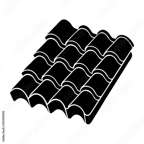 A simple black and white vector of typical roofing tiles stacked in rows silhouette icon