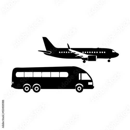 A simple black and white vector of public transportation vehicles silhouette icon