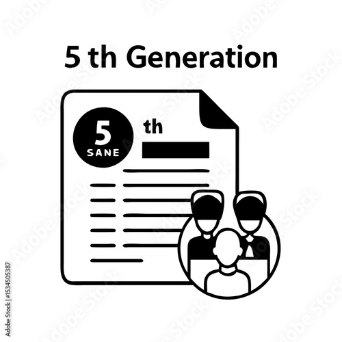 5th Generation SANE document with associated teamwork and leadership in monochrome silhouette icon