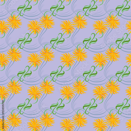 Abstract pattern with yellow flower on lilac