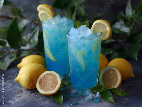Blue cocktail with lemon