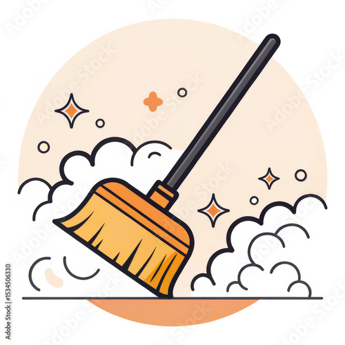 Broom Sweeping Dust: An illustrative broom sweeps away dust and glitter, creating a clean and sparkling environment.