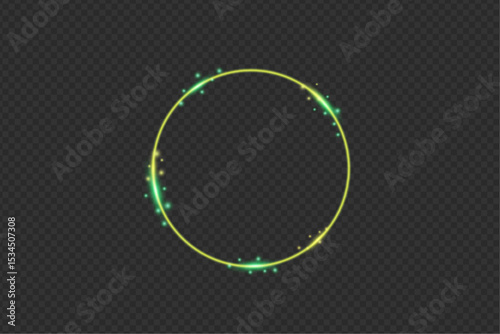Vibrant Green and Yellow Glowing Circle Vector Frame with Light Effects on Dark Backdrop
