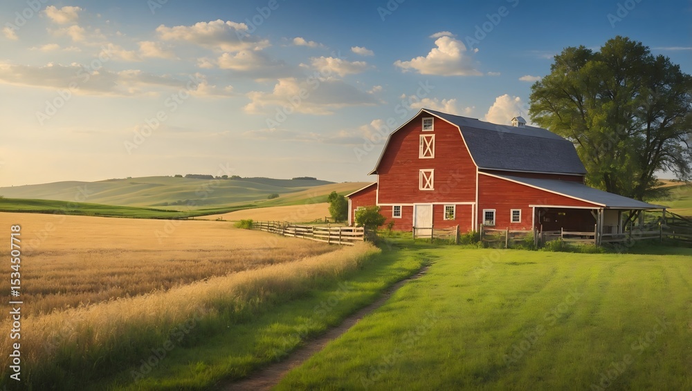 Obraz premium red barn in the field