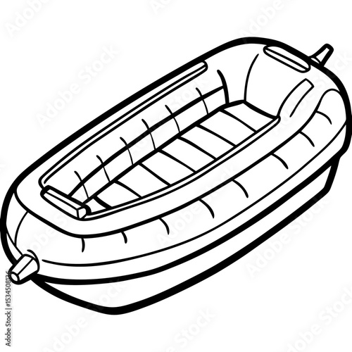 Lineart Icon of Inflatable Boat – Simple Watercraft Illustration in Outline Style

