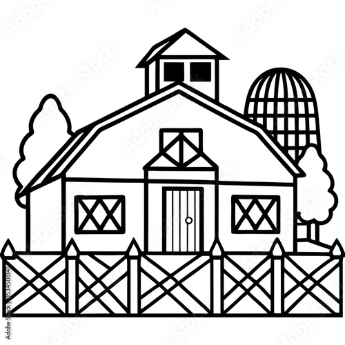 Lineart Icon of Farm Building – Simple Agricultural Structure Illustration in Outline Style

