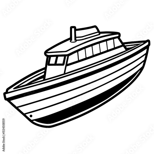 Lineart Icon of Motor Boat – Simple Watercraft Illustration in Outline Style

