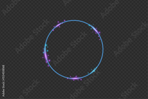 Abstract Glowing Circle Vector Frame with Neon Light Effect on Transparent Backdrop
