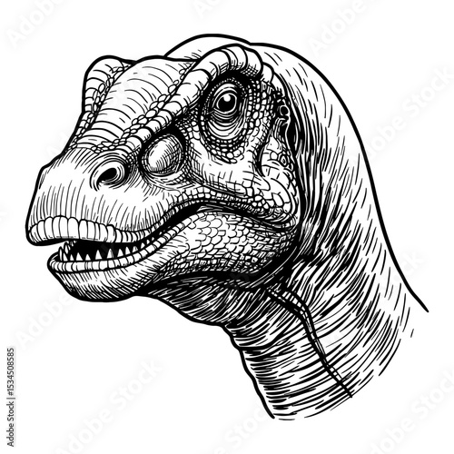 Brachiosaurus Head Portrait Black and White Outline Line Art Drawing Dinosaur Illustration