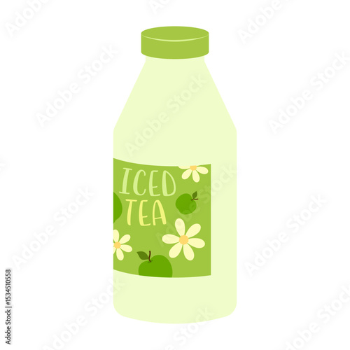 Flat illustrations of fruit juice and beverage containers with colorful labels. Summer cold and soft drinks