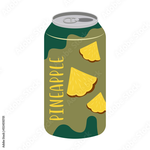 Colorful illustrations of canned and bottled fruit juices with simple designs. Summer cold and soft drinks