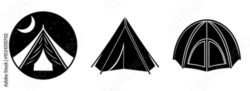 Silhouette set of camping outdoor adventure tents vector graphic design element collection