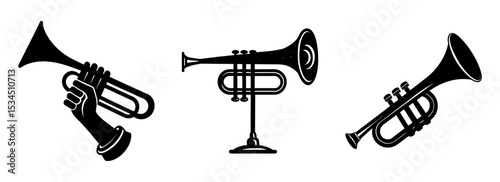Silhouette set of trumpet musical instrument vector graphic for jazz band or orchestra design