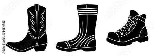 Silhouette set of collection of fashionable footwear styles for women vector illustration
