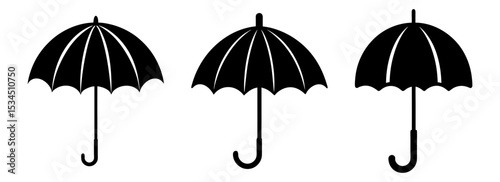 Silhouette set of graphic vector of rain protection parasols for weather forecast designs