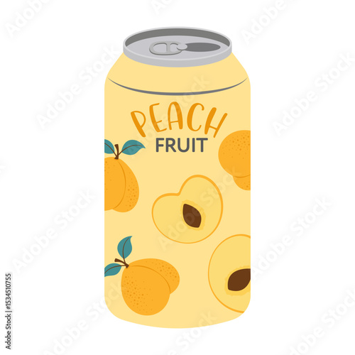Colorful illustrations of canned and bottled fruit juices with simple designs. Summer cold and soft drinks