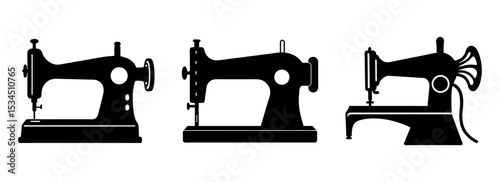 Silhouette set of vintage sewing machine vector art for crafters and fashion designers