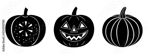 Silhouette set of three halloween pumpkins jack o lanterns gourd autumn harvest vector art