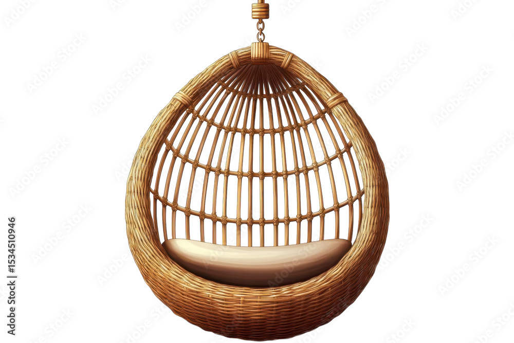 Obraz premium An inviting wicker pod chair gently swaying offers moments of reflection against solitude with on transparent background