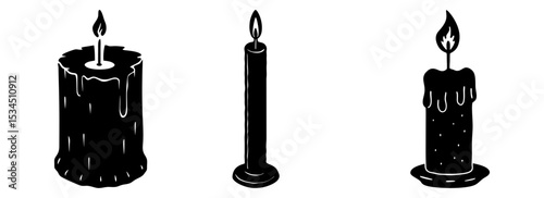 Silhouette set of burning wax light graphic vector illustration for decoration design