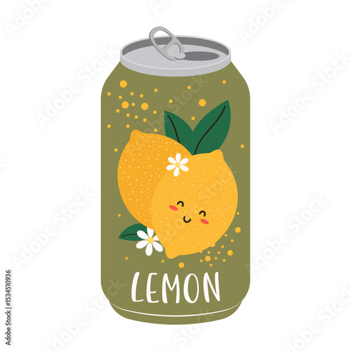 Colorful illustrations of canned and bottled fruit juices with simple designs. Summer cold and soft drinks
