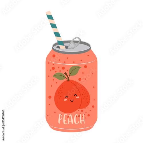 Colorful illustrations of canned and bottled fruit juices with simple designs. Summer cold and soft drinks