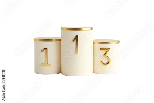 Studio-style Golden cylinder podium on transparent canvas