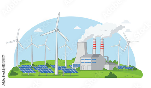 Industrial Factory Concept Manufacturing Building Facilities Area Landscape Flat Illustration