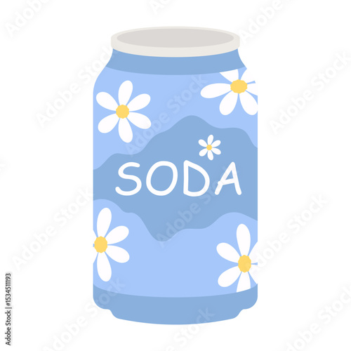 Flat style illustrations of bottled and canned fruity drinks and flavored soda. Summer cold and soft drinks