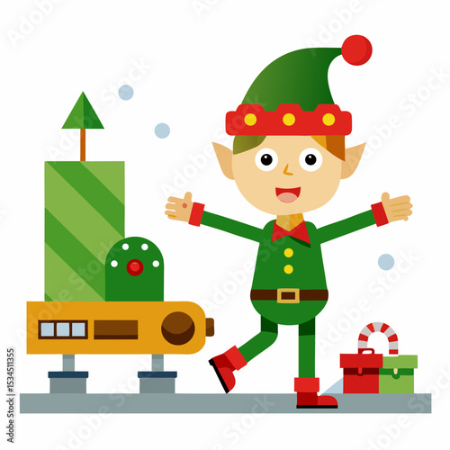 Elf Dancing Beneath Tree – Simple Vector on White