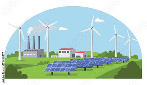 Industrial Factory Concept Manufacturing Building Facilities Area Landscape Flat Illustration