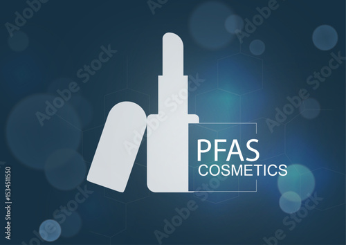 PFAS cosmetics contamination warning concept. Toxic chemical alert message. Professional poster template for health awareness campaigns. PFAS in cosmetics. PFAS. Vector illustration