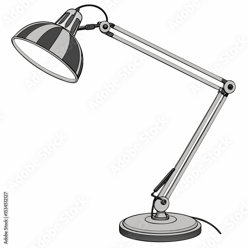 Workspace Illumination: A sleek desk lamp casts a pool of focused light. This meticulously detailed illustration emphasizes the form and function of this workspace essential.