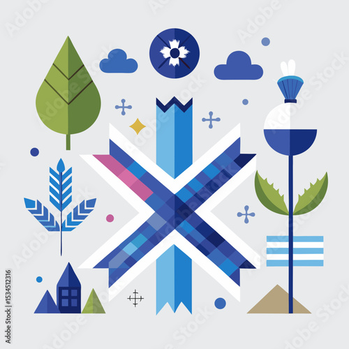 St Andrew’s Day Vector Illustration with Scottish Symbols and Saltire Design