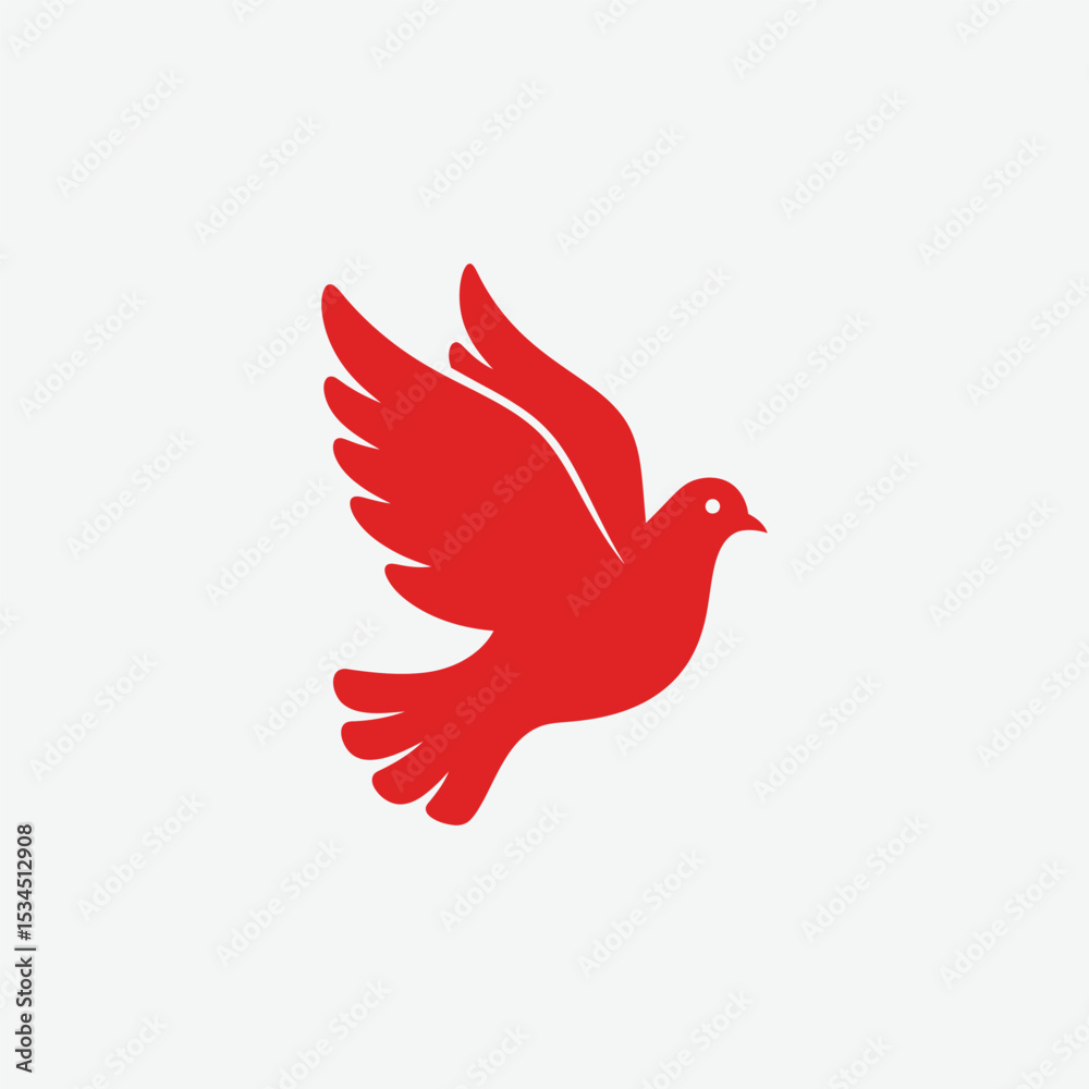 Fototapeta premium Download a red dove in flight vector. Simple silhouette design with bold color, symbolizing peace and freedom. Perfect for logos, prints, and graphic design.