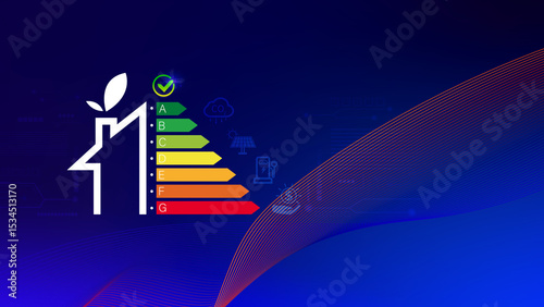 Energy efficiency concept, energy efficiency rating for energy efficient house building rate label audit, Renewable energy concept. for background.