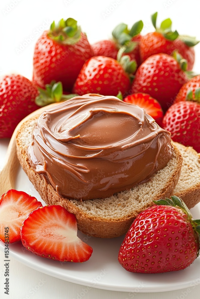 Bread with chocolate butter, strawberries isolated on white background Bread with chocolate butter, strawberries isolated on white background