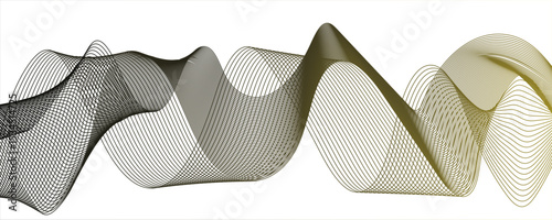 Abstract digital composition with smooth, flowing waveforms made of fine, parallel grey lines.Modern digital and geometric technology themes & data visualizations, scientific concept.
