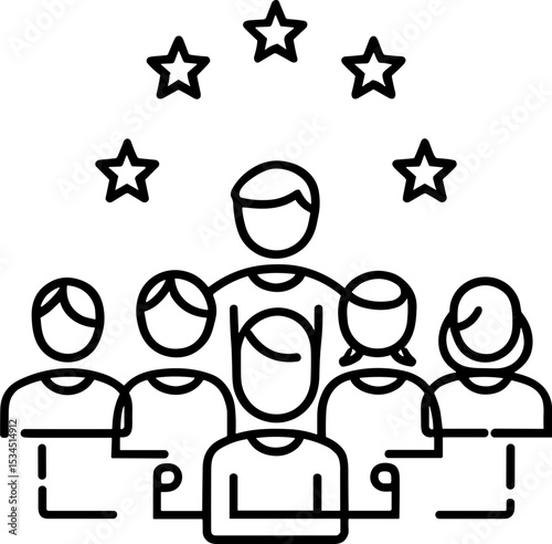 Group of people with stars representing teamwork and leadership  