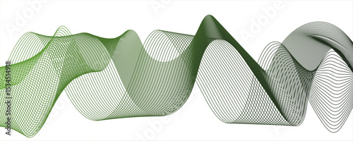 Abstract blue line wave with geometric technology and frequency gradient lines. Smooth, flowing waveforms formed and fine parallel lines. Dynamic gradient effect.