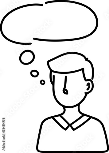 Minimalist illustration of young man thinking with speech bubble  