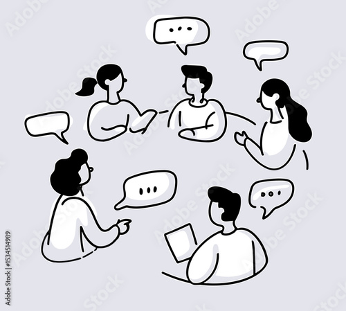Group of people discussing ideas in a circular meeting format  